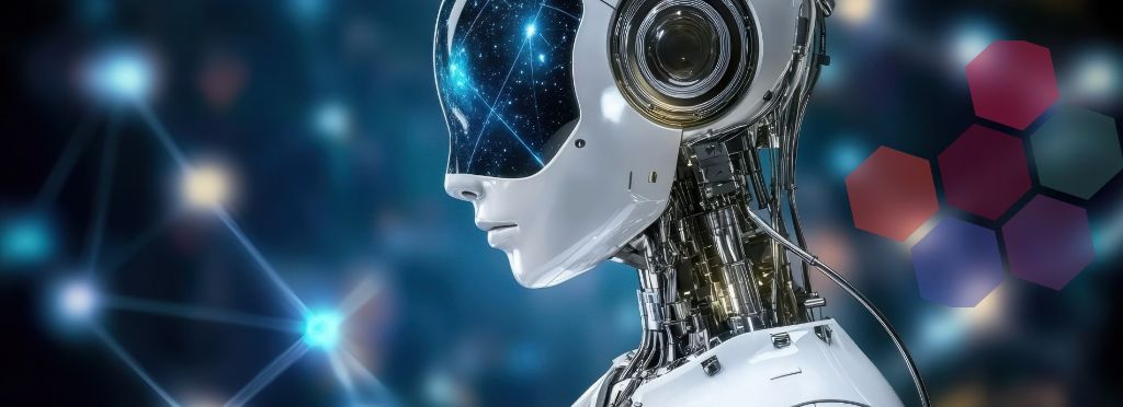AI and Technology - Robotic head with hexagonal pattern